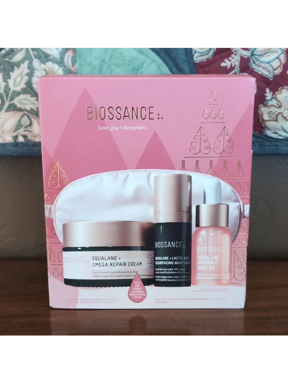 Biossance Love, Joy + Bestsellers Set - Omega Cream, Rose Oil, Lactic Acid -NIB